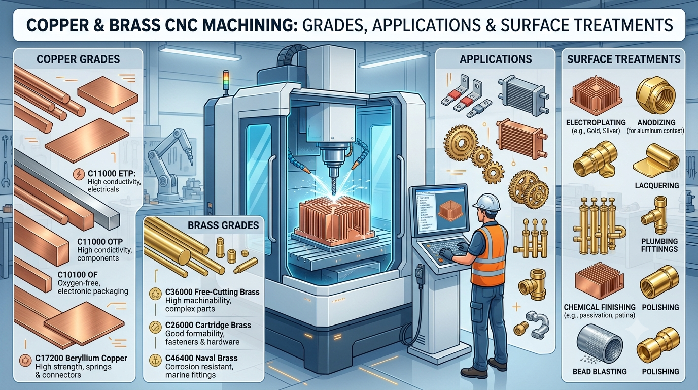 Copper & Brass CNC Machining: Grades, Applications & Surface Treatments